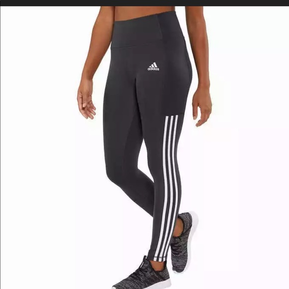 New! Adidas Black White Three Stripe Active Tight - Picture 2 of 11